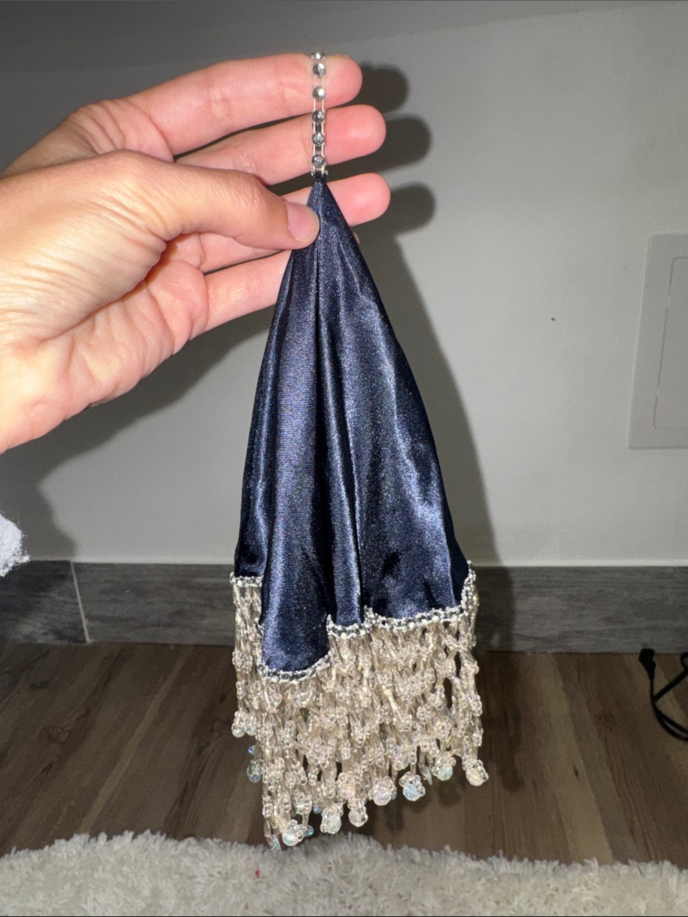 Evening Beaded Tassel Mindil - Navy Satin